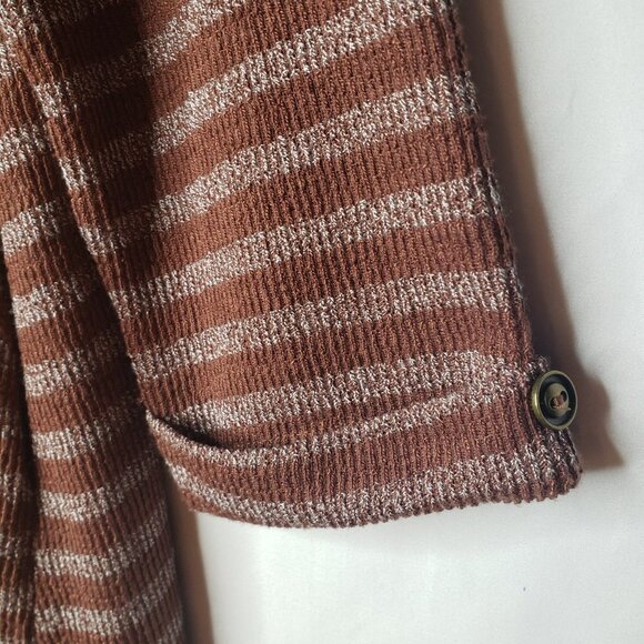 Simply Noelle Textured Stripe Swing Dress M Rust Brown Ivory Minimalist - Picture 3 of 6